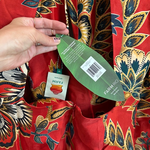 Farm Rio Red Maxi Floral Cutout Lenzing™ Ecovero™ Viscose Backless Midi Dress - Picture 5 of 7